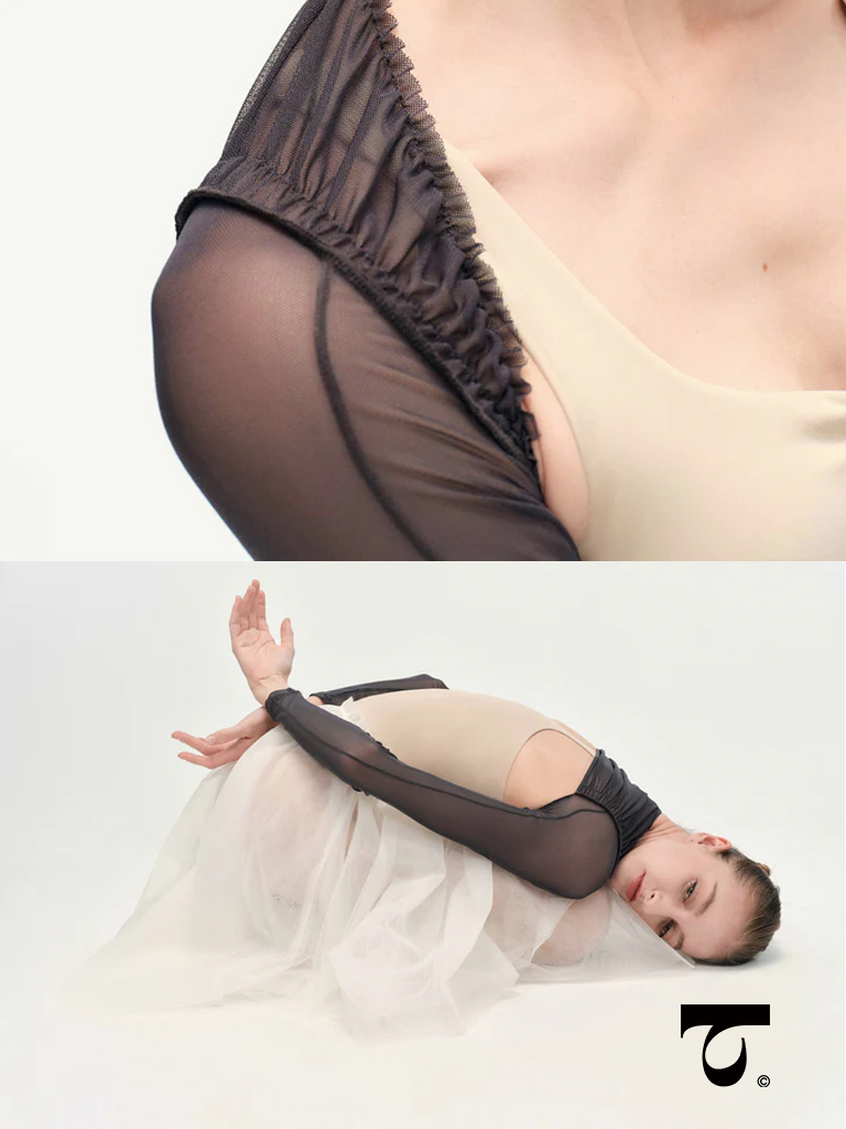 Typha_Dark Sheer Gathered Mesh Shrug