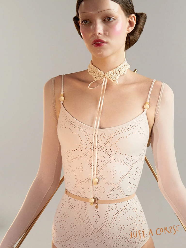 JAC_EYELET LACE seamless camisole leotard-ピールブラッシュ