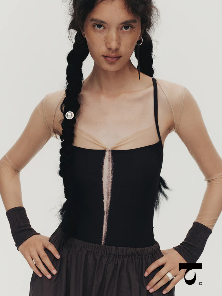 Typha_Nude Sheer Panelled Sleeve Shrug